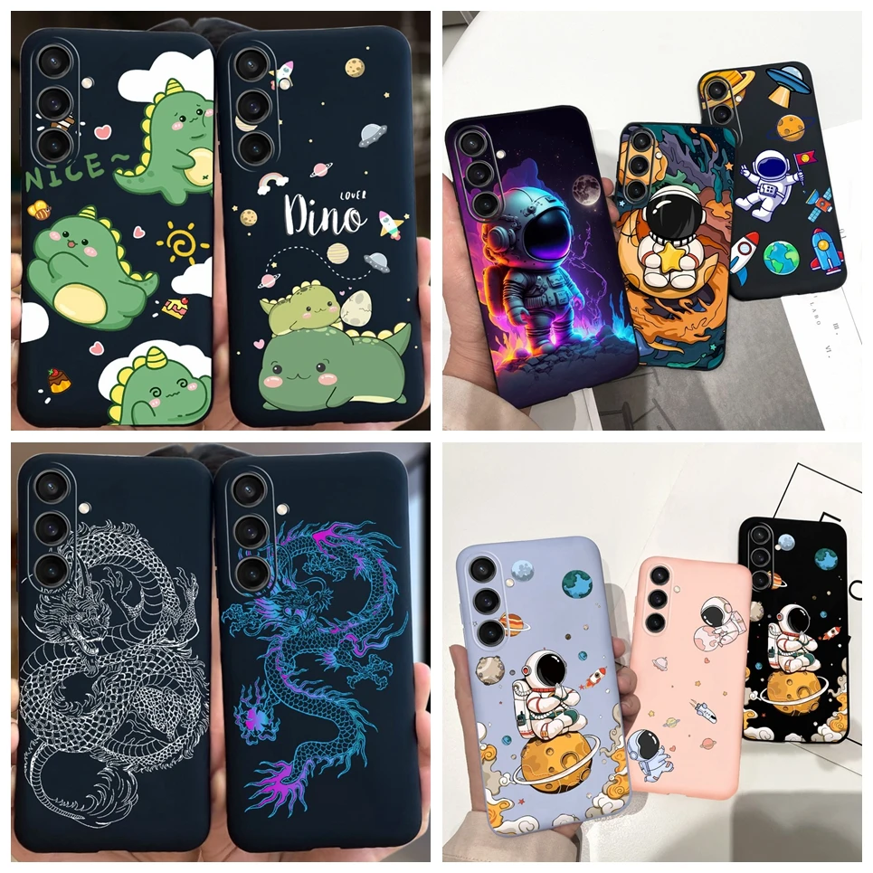 Liquid Silicone Bumper Etui For Samsung A15 Case Cool Dragon Cute Dinosaur Astronaut Capa For Coque Samsung Galaxy A15 A155F Bag