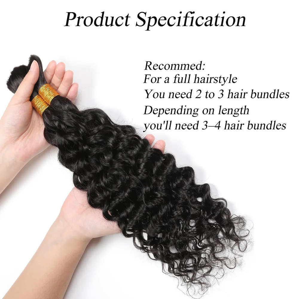 Human Hair Braiding Hair Deep Wave Extensions Natural Black Color No Weft Bulk Braiding Hair 100% Real Human Hair 16-26 Inches