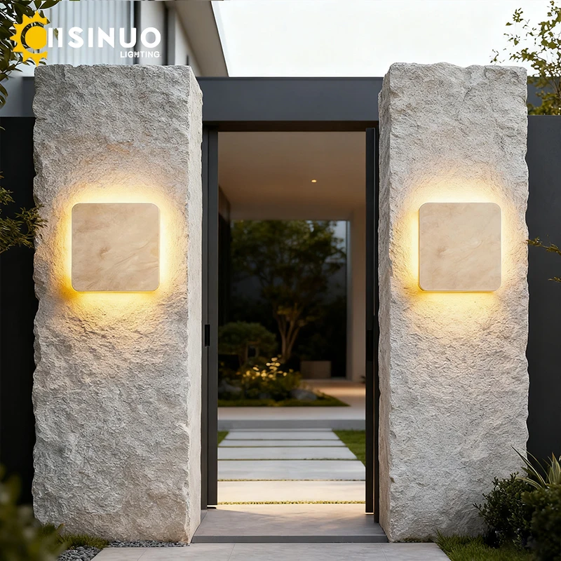 Waterproof IP65 LED Square Wall Light Natural Yellow Stone Lamp 110v-265v Rustproof for Villa Courtyard Entrance Corridor Decora