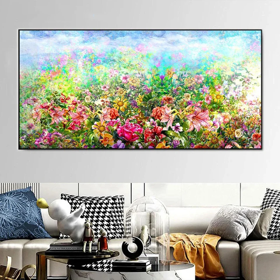 Large Diamond Painting Kit Wild Fileds Colorful Flowers Full Square Drill Mosaic Embroidery Cross Stitch Home Decor Gift G401