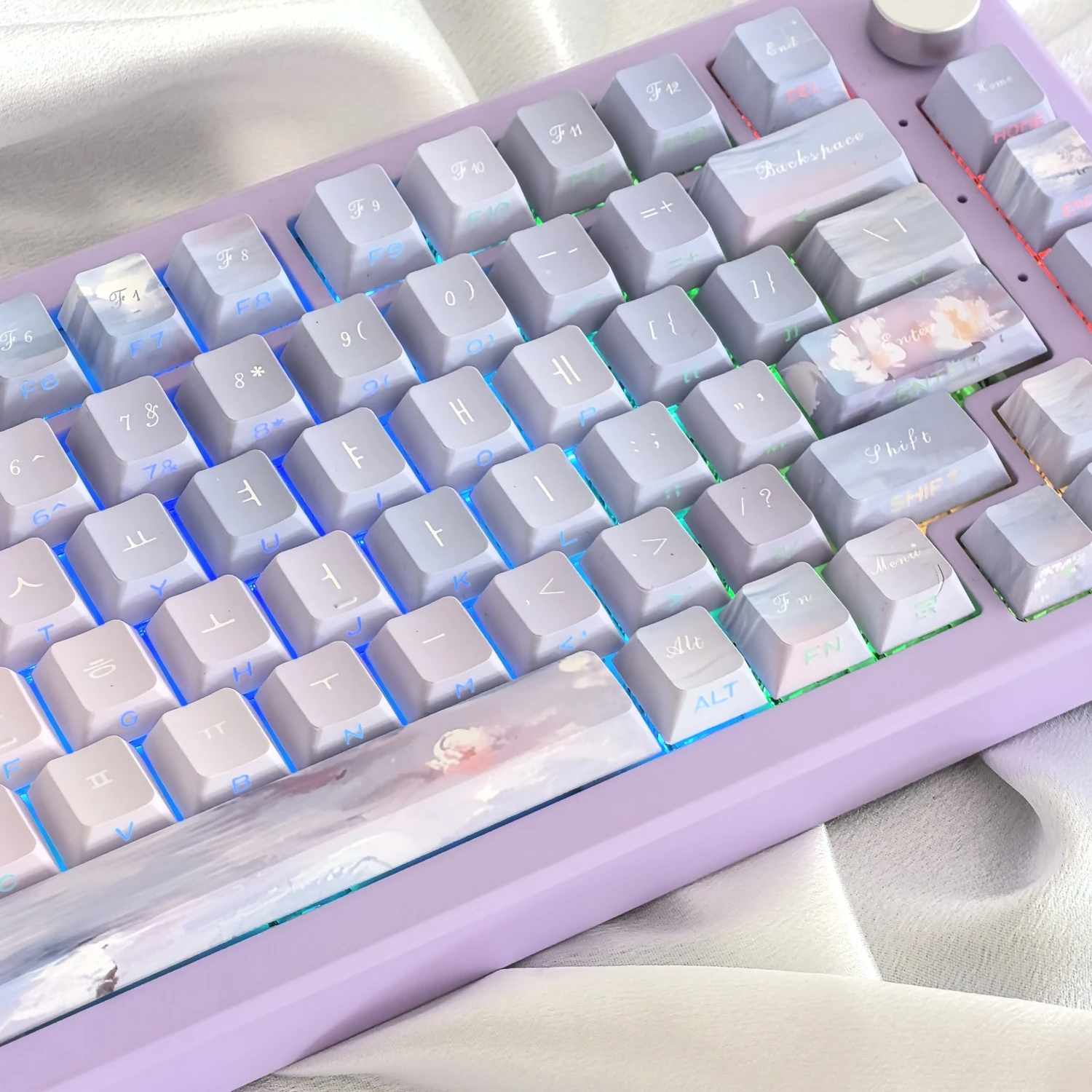 Imagem -03 - Dreamy Roxo Coreano Keycap Teclado Mecânico Pbt Cereja Lado Gravado Translúcido Key Caps Monet Water Lily 130 Chaves