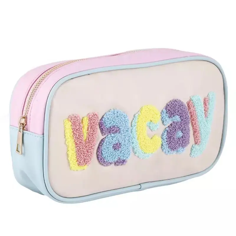 Fashion Makeup Bag Waterproof Wash Travel Bag PU Leather Pouch Wifey Embroidery Cosmetic Bag