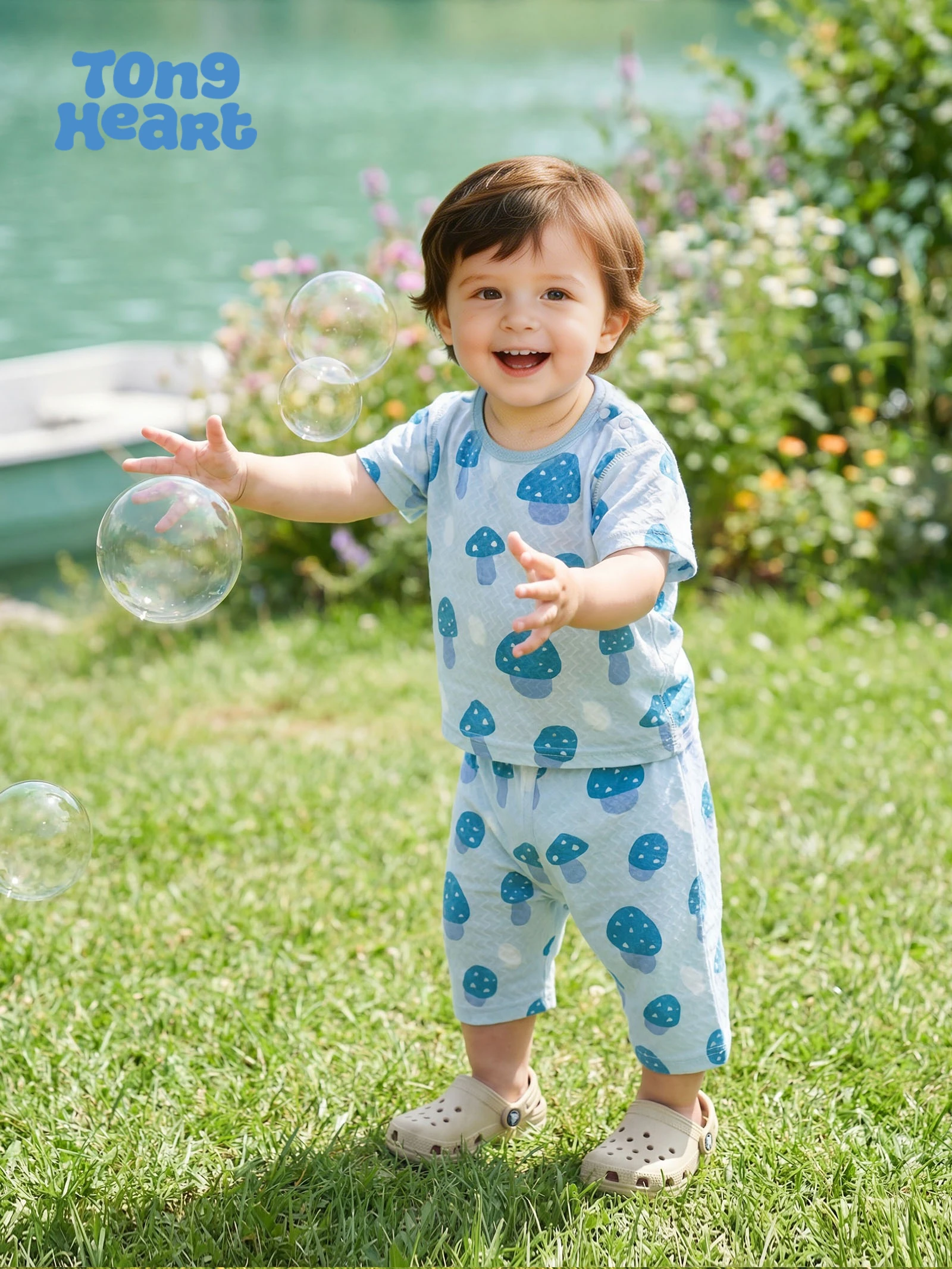 Baby clothing set - summer lightweight children's three-quarter sleeve jacquard breathable infant air conditioning suit