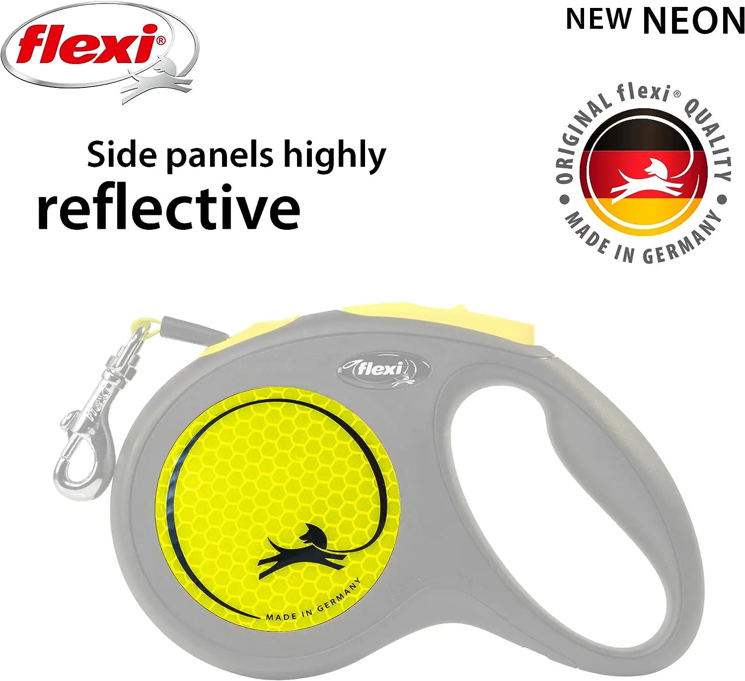 FLEXI New Neon Retractable Reflect Dog Leash (Tape), Ergonomic, Durable and Tangle Free Pet Walking Leash for Dogs