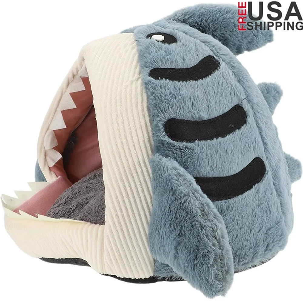 

Shark-Shaped Cat Bed Cave Soft Comfortable Warm Pet Nest Waterproof Non-Slip Small Dog Mat Versatile Portable Hideout Home Use