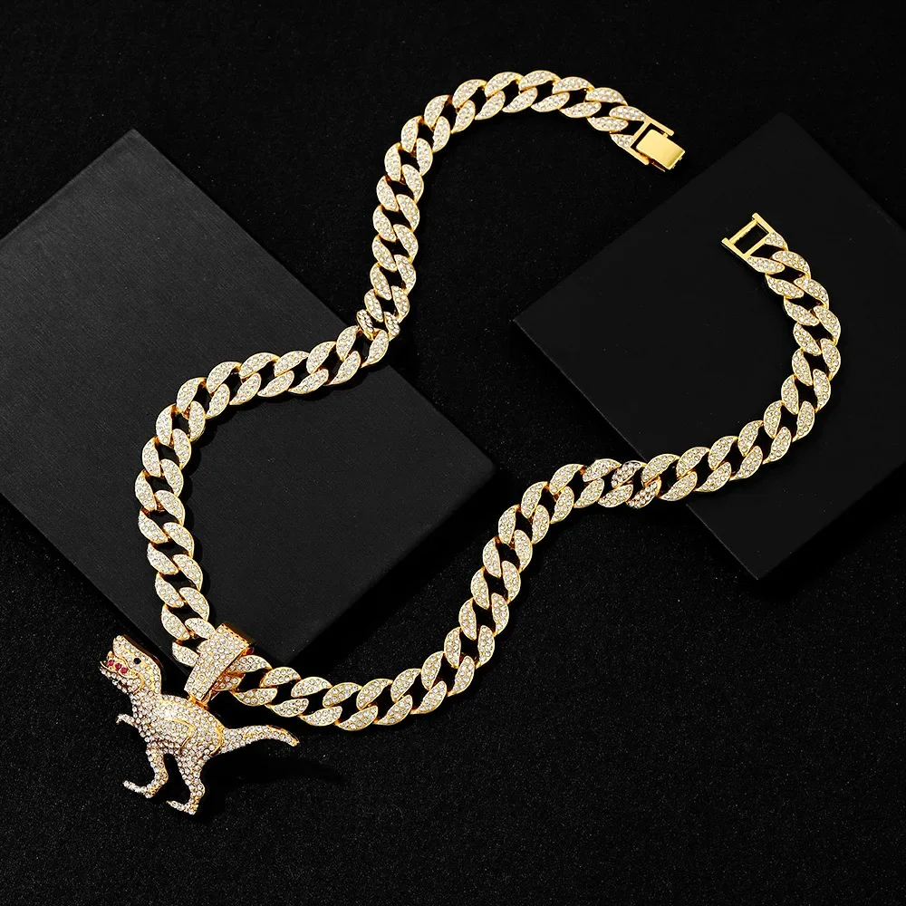 

Necklace European and American hip hop dinosaur pendant animal personality men's pendant jewelry inlaid with rhinestones