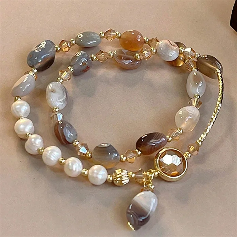 Elegantes doppellagiges Kristall-Perlen-Perlen-Armband für Frauen, schicker Perlen-Wickel-Anhänger-Armreif, Hochzeit, Party-Schmuck