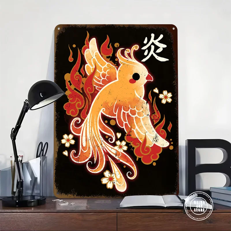 Phoenix Kawaii Printing Poster Customized Retro Wall Art Vintage Metal Signs for Modern Home Decoration Luxury House Desk Decor