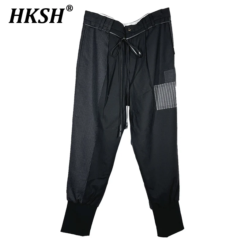 HKSH Autumn New Men's Tide Waste Land Style Hand Stitching Color Contrast Patchwork Wool Threaded Mouth Casual Suit Pants HK2737