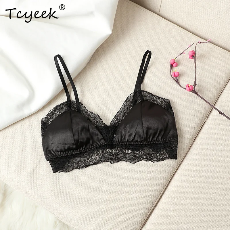 

Tcyeek, 1 шт., бюстгальтер из 100% тутового шелка, женский треугольный кружевной беспроводной бесшовный бюстгальтер без косточек, тонкая съемная подушечка, нижнее белье U35690C