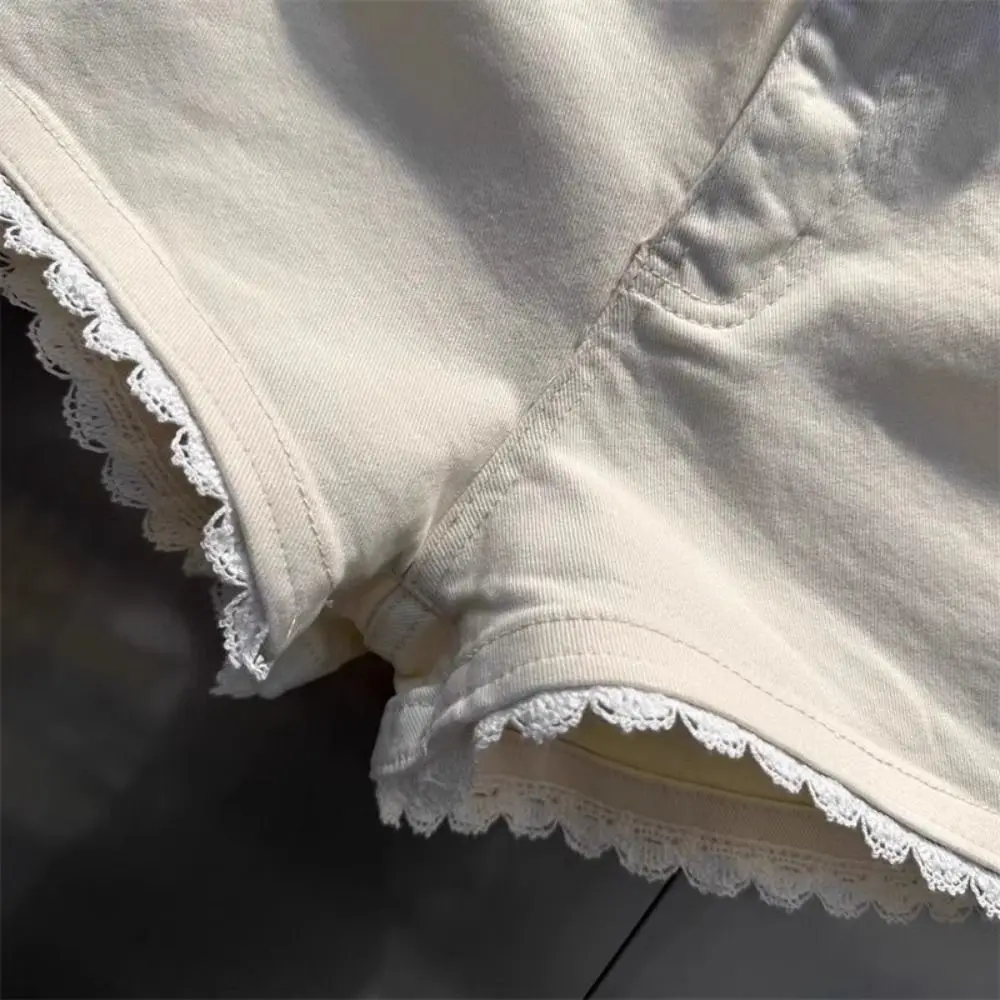 Y2k High Waist Design Denim Shorts White Lace Streetwear Hot Pants Slim Fit Slim-fit Shorts Spicy Girl Style