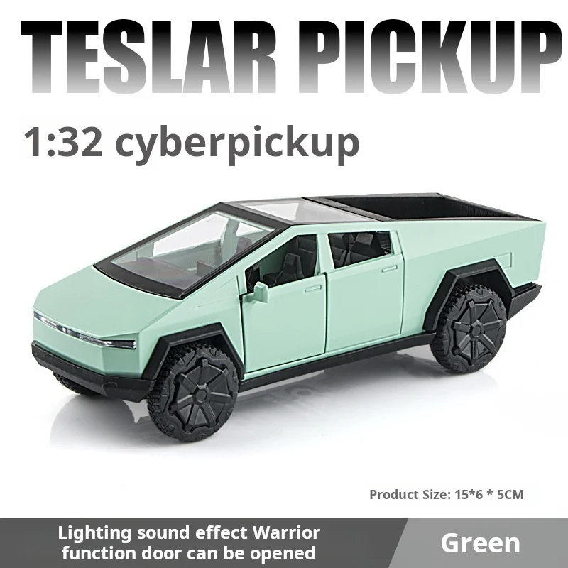 1:32 Tesla Pickup Truck Modello in lega Auto per bambini Giocattolo Pull-Back Suono Luce Auto a due porte Pressofusione Giocattolo Festival Regalo