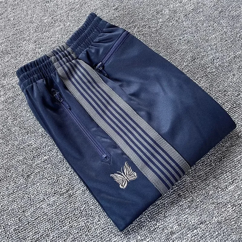 24ss Butterfly Embroidery Ribbon Black Sweatpants Men Women Best Quality Striped Drawstring Joggers Oversized Blue Pants