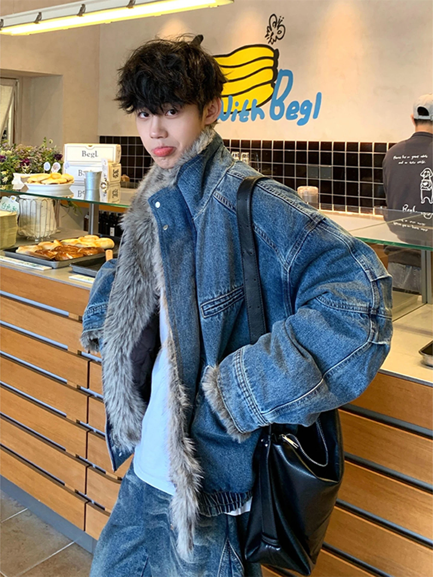 

Cleanfit Thiened Denim Eagle Cotton Jaet Men's Winter Workwear Jaet Youth Faion Warmth Long Sve Zipper Closure