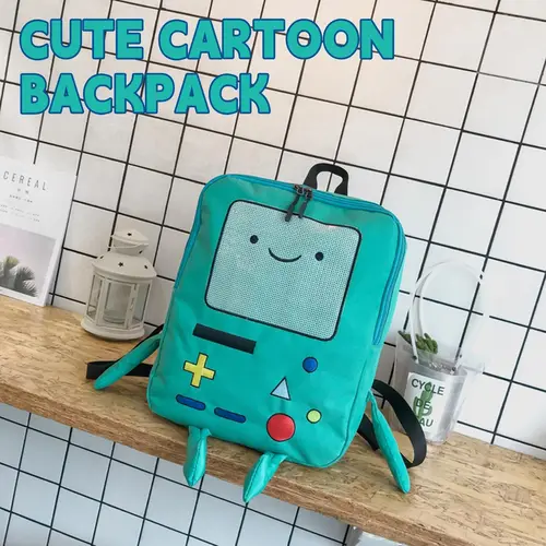 Imagen 2 del producto Mochila bonita de dibujos animados de 14 pulgadas Adventure Time Anime Casual viaje verde Anime bolsa transpirable portátil ligero