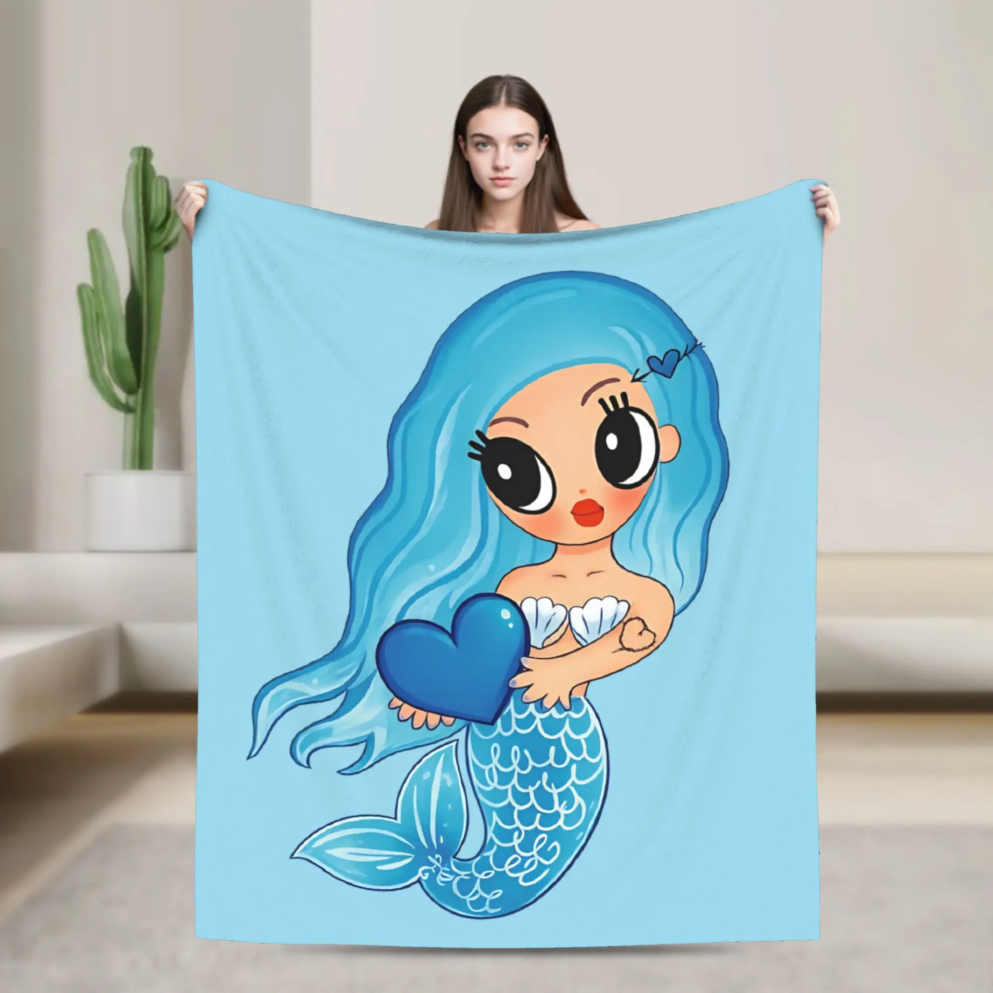 Karol G Blue Mermaid Blanket  Fleece Awesome Warm Throw Blankets for Chair Covering Sofa Spring/Autumn