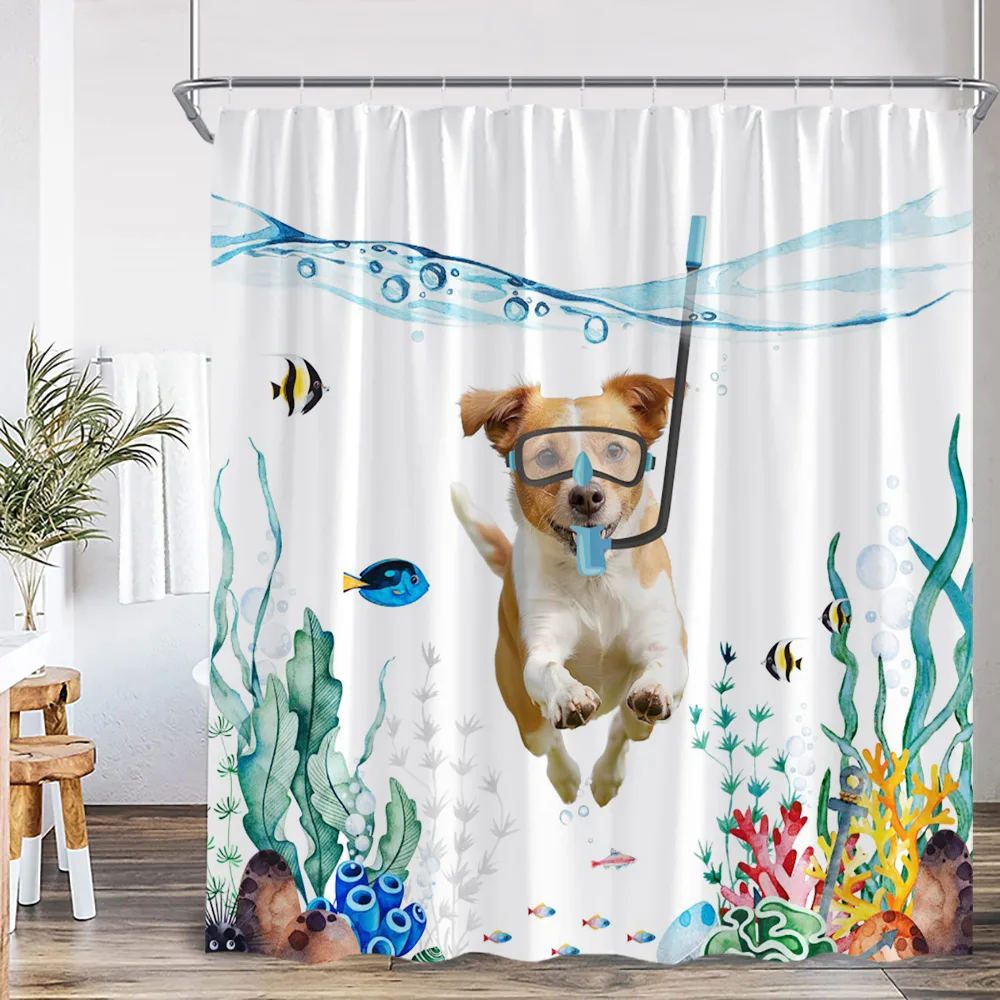 Funny Animal Cartoon Shower Curtain Bathing Dog Farm Animals Farmhouse Bathroom Decor Kid Child Polyester Bath Curtain with Hook