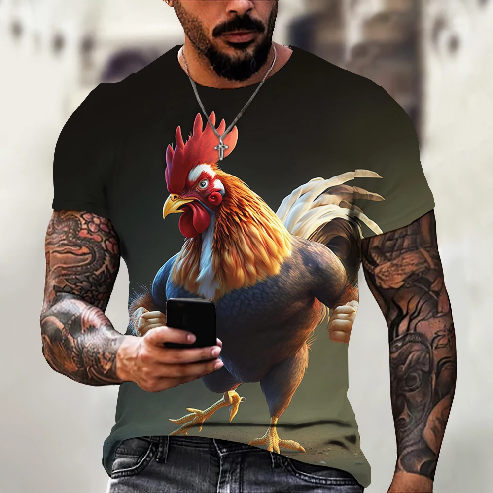 تي شيرت كبير الحجم بطباعة ثلاثية الأبعاد للرجال والنساء ، ديك حيوانات ، نمط بطل ، أكمام قصيرة ، تي شيرت هاراجوكو ، قميص طفل ، جديد ، صيف #5