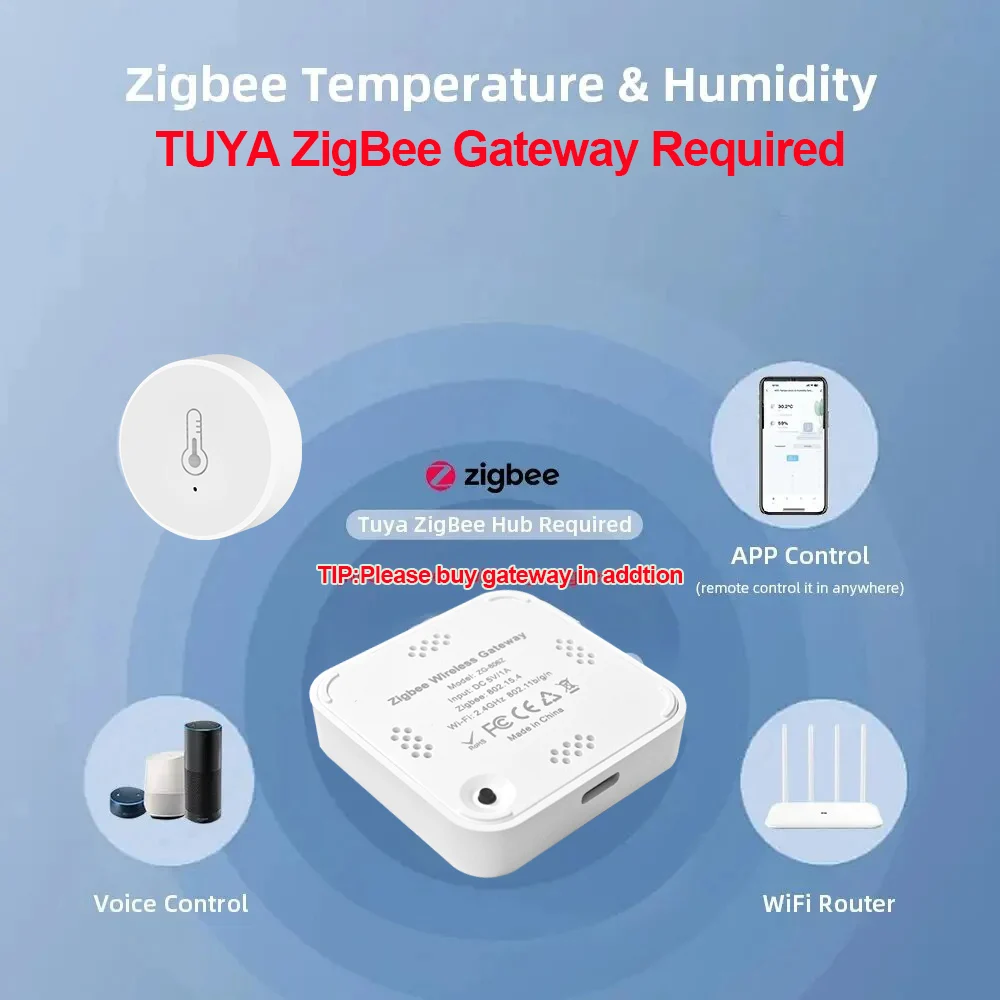Tuya ZigBee Temperature Humidity Sensor Indoor Thermometer Smart Life APP Monitor For Gateway Alexa Google Home Automation