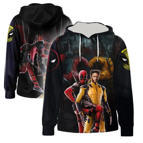 Marvel Movie Deadpool Wolverine Pattern Pullover 3D Printing Loose Hip Hop Fashion Casual Comfort Hoodie Fall/Winter Sweater