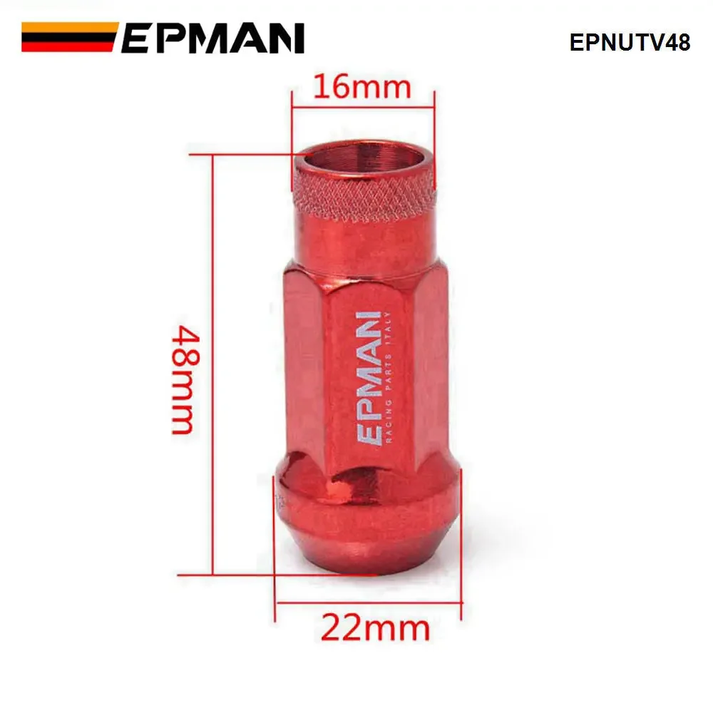 EPMAN MT V48 Auto Steel Acorn Rim Extended Open End Wheel Racing Lug Nuts With One Key M12X1.5 Or M12X1.25 20pcs EPNUTV48