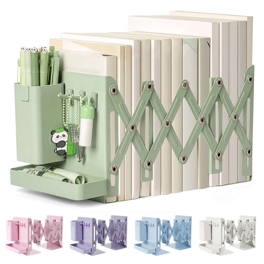 

Folding Table Bookshelf with Basket & Hook Magazine Storage Rack Wear Resist Vertical File Sorter Rack School Students Supplies