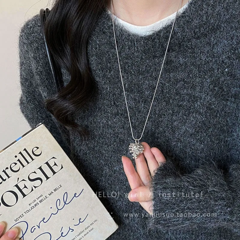 Pinecone Pendant Necklace Long Gold Tone Alloy Distinctive Delicate Versatile Premium Elegant Lightweight Jewelry for Her