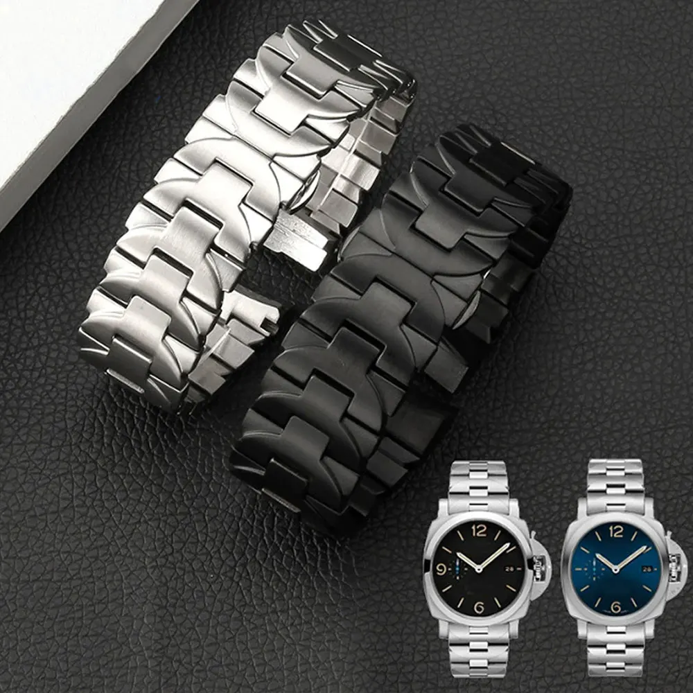 

22mm 24mm Stainless Steel Bracelet Solid Metal Watch band For Panerai PAM441 PAM111 Soild Curved luxury Men's Watch Strap Silver