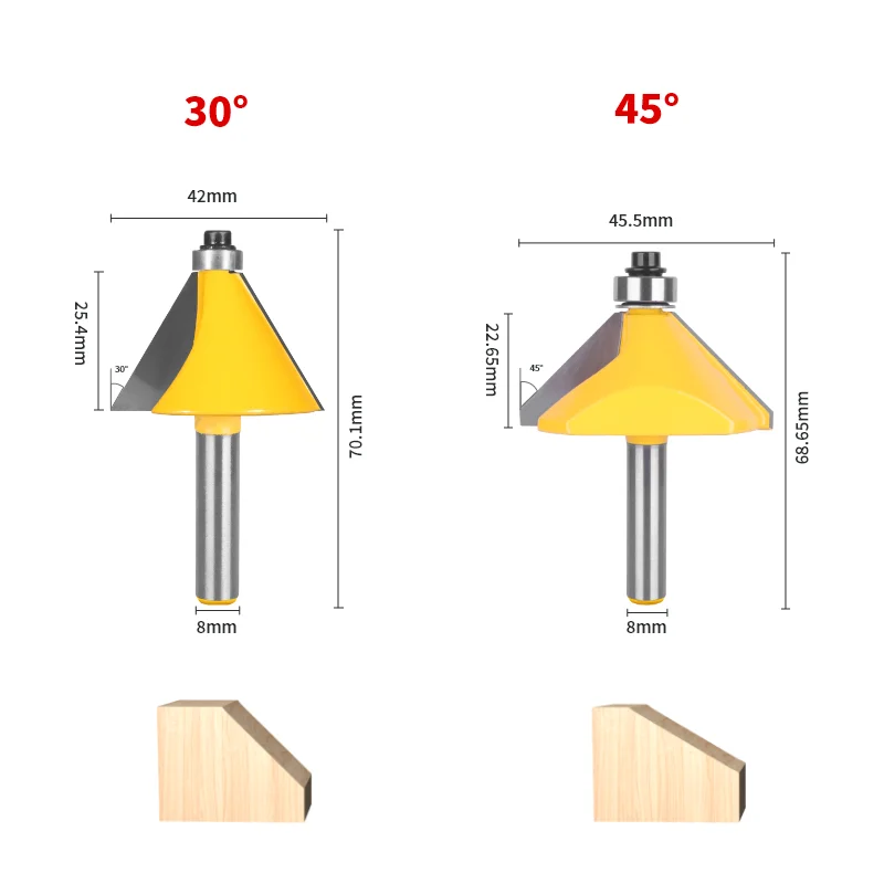 6.35MM 8MM Shank 11.25° 15° 22.5° 30° 45° Chamfer Router Bit 4Pcs/Set 5Pcs/Set Woodworking Milling Cutter for Wood Face Mill