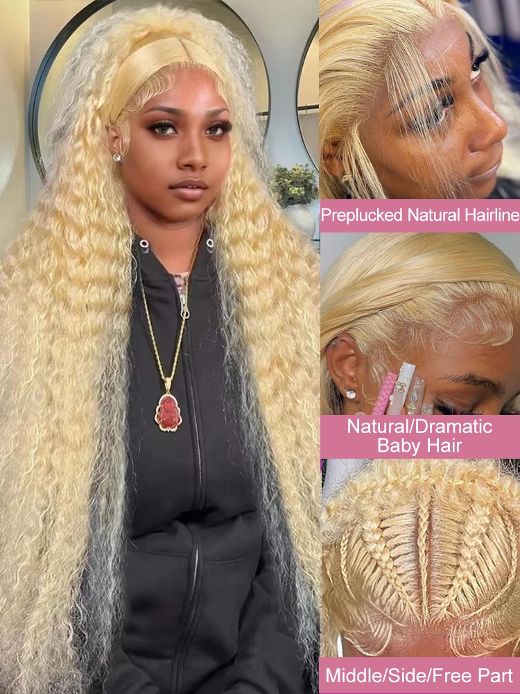 250 الكثافة مجعد 613 Hd الدانتيل الباروكة الأمامية 13x6 خصلات الشعر المستعار الإنسان البرازيلي موجة عميقة شقراء الملونة الإنسان الدانتيل شعر مستعار أمامي Preplucke