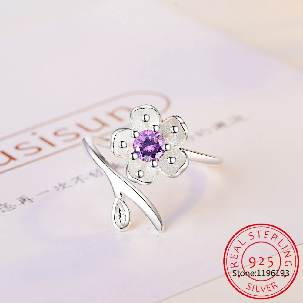 Flower Natural Purple Amethyst 925 Sterling Silver Plum Blossom Ring for Women Fashion Gemstone Jewelry Party Birthday Gift image 2