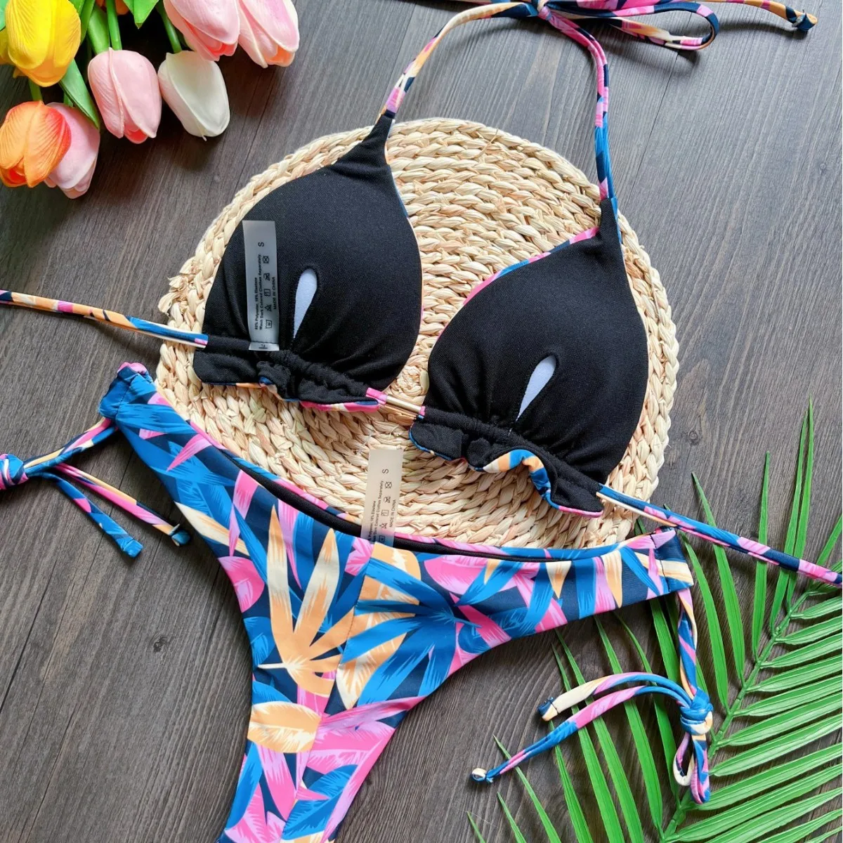 Sexy Leaves Print Bikini Set Swimsuit Women's Swimwear for Female Biquini Two Piece Beachwear 2024 New Bathing Suit