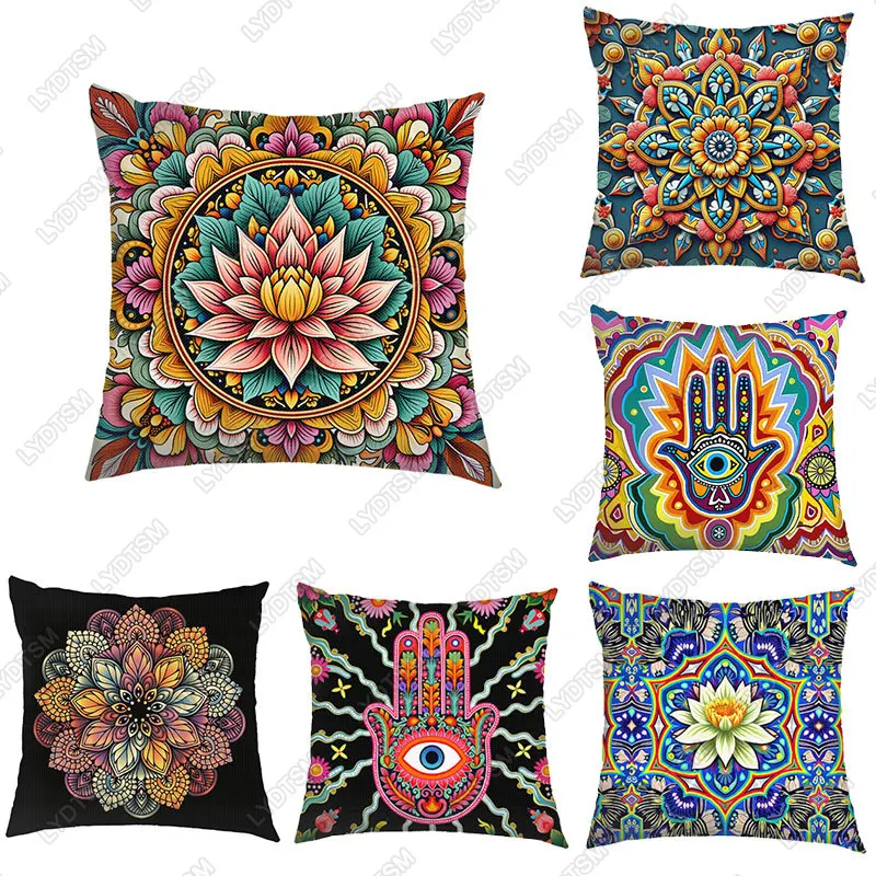 

Bohemia Lotus Mandala Flower Print Pillow Case Home Decor Hamasa Hand Pillowcase Covers Living Room Cushion Cover for Sofa