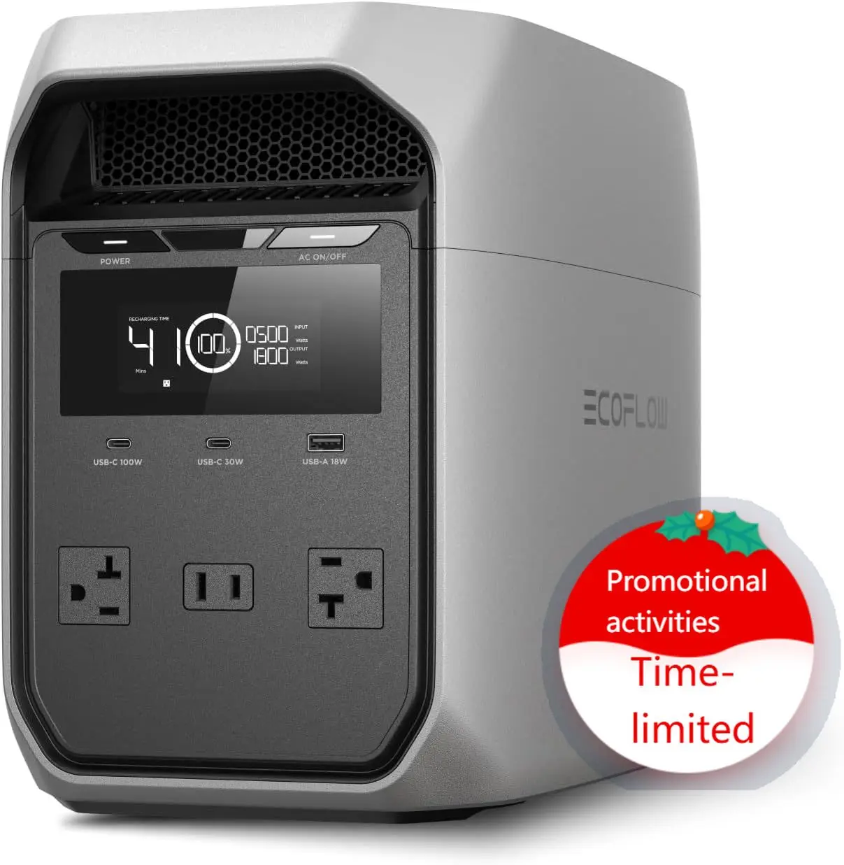 

Portable Power Station Delta 3 Classic, 1024Wh LiFePO4 Battery, 1800W AC/100W USB-C Output, 1 Hr Fast Charge, Sola
