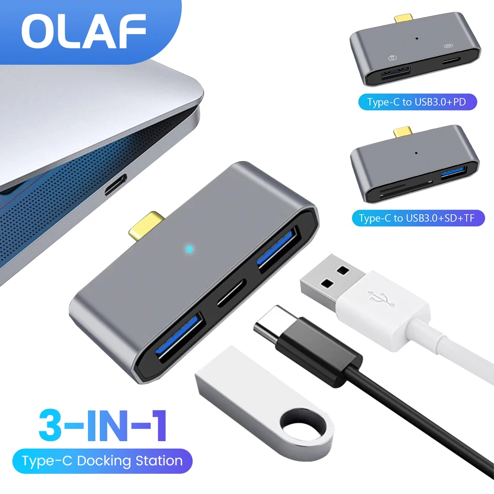 Olaf-estación de acoplamiento USB tipo C a USB 3,0, adaptador de lector de tarjetas SD TF, carga rápida, OTG, HUB de expansión para tableta y