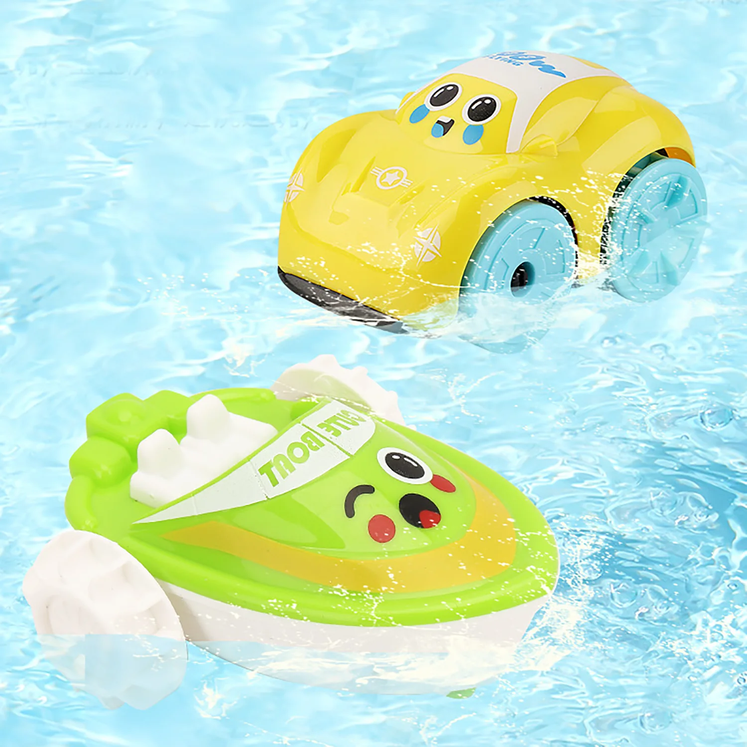 Children's swimming pool, shower, bathroom, toy on chain, spring up, amphibious boat, car playing in water