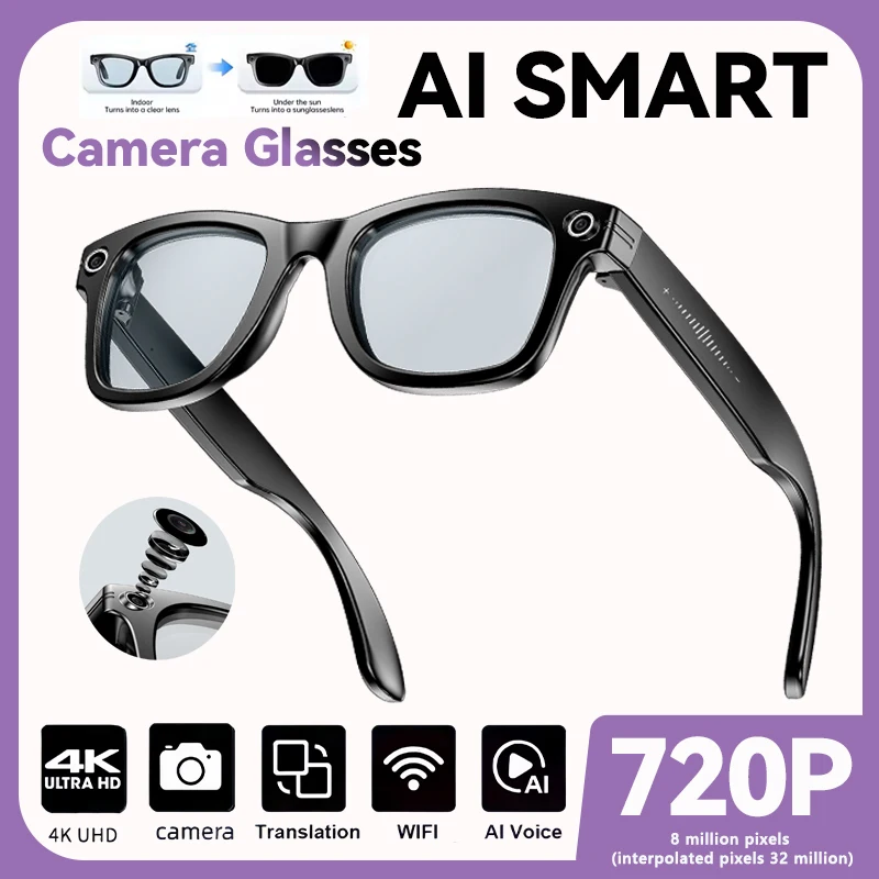 

AI Smart Glasses with 8MP Camera Video Recording 100+ Languages Translation Sunglasses Bluetooth Call Music Play Men Women 2025