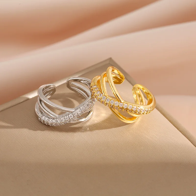 Stainless Steel Heart Rings For Women Zircon Gold Plated Heart Adjustable Ring Femme Wedding Party Accessories Jewelry Gift 2025 image 6