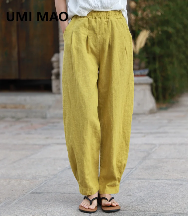 

UMI MAO Spring Summer Art Cotton Hemp Women's Loose Slim Relaxed Pant Linen Lantern Tai Chi Pants Trousers Femme