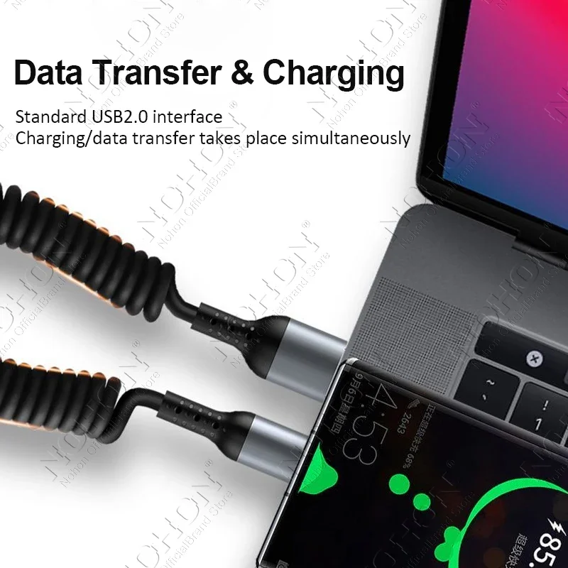 Coil 100W Ultra Fast Charging USB Type C Cable Spring 66W 5A Quick Charger USB C To Type C Wire for Samsung S23 Xiaomi