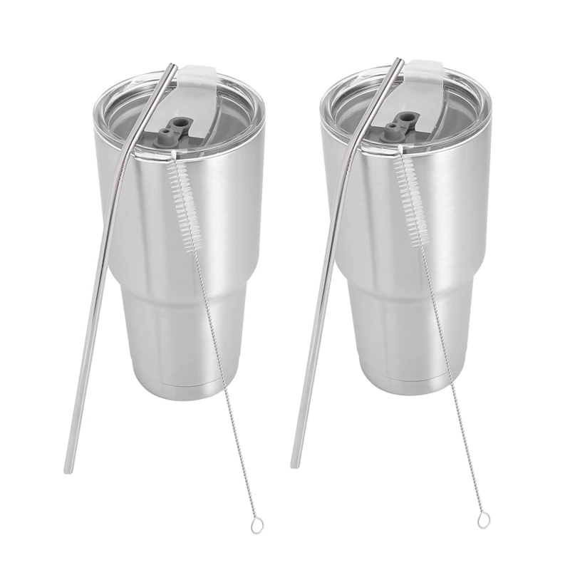 2X Stainless Steel Tumbler Cup With Lid Straw Double Wall Vacuum Flask Insulated Beer Cup Drinking Thermoses Coffee