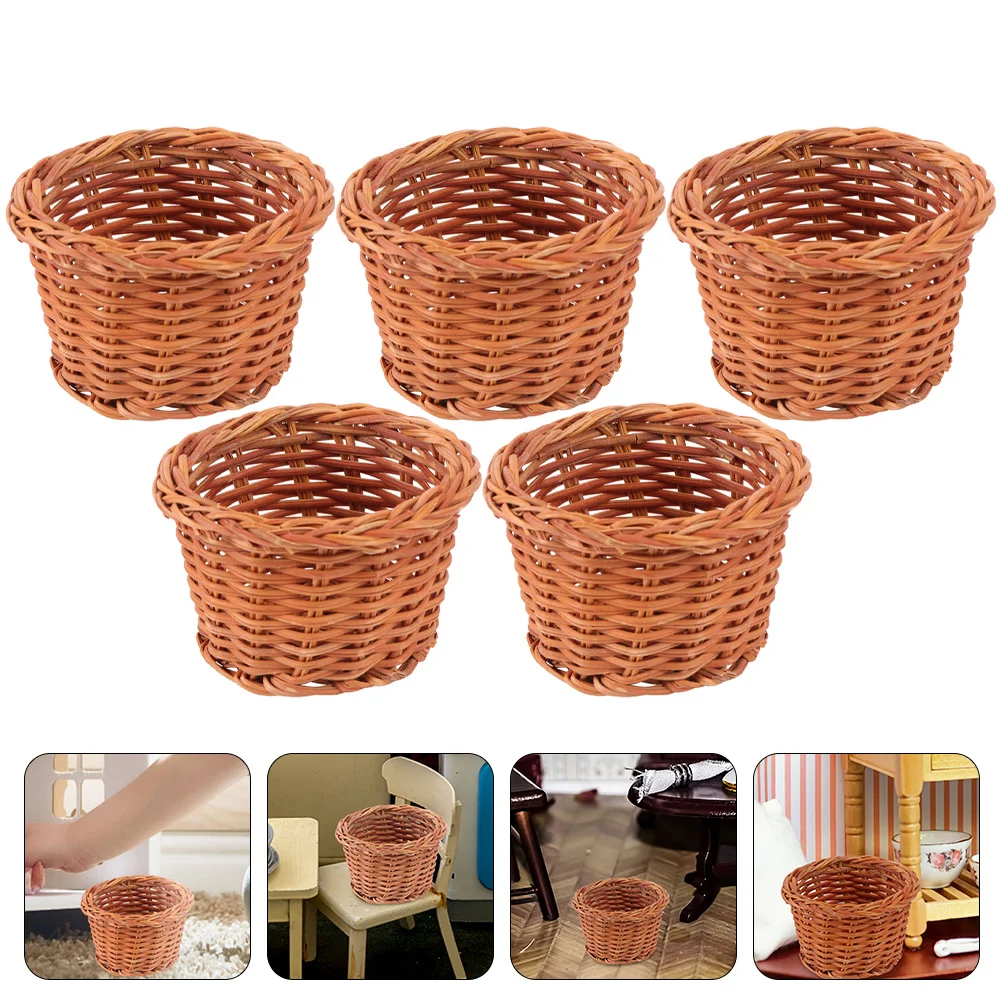 5 Pcs Mini Woven Basket Miniature Furniture Decor House Model Crafts Statue Rattan Kids Supply Child Decorative Desktop