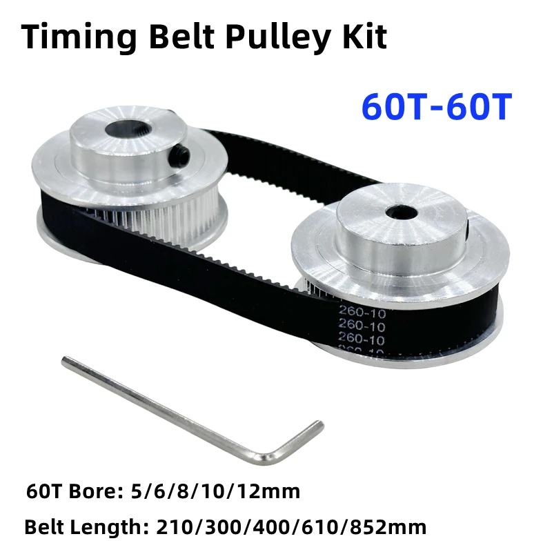 60T 60Teeth GT2 Timing Belt Pulley Kit 1:1 Speed Ratio Aperture 5-12mm Width 6/10mm 2GT Reducer Pulley 60 Teeth 3D Printer Parts