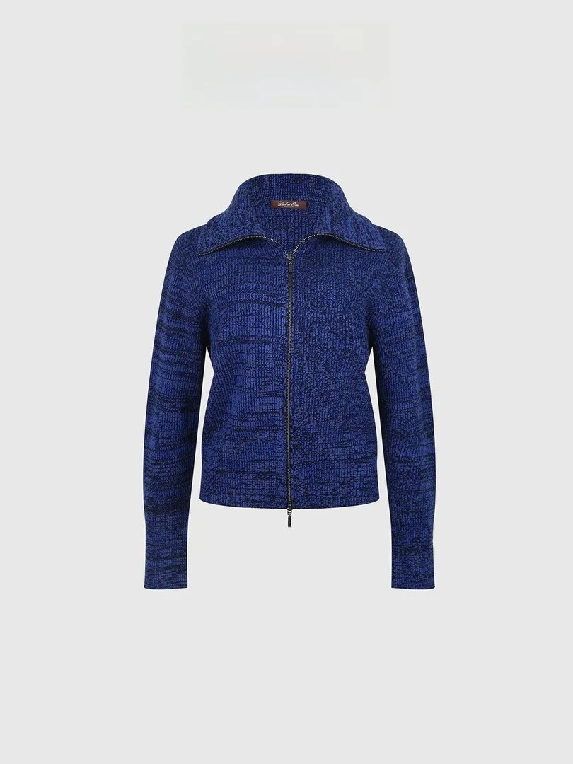 

Blue Jasmine Wool Knitted Zipper Shirt Versatile Blue Knitwear Backatone Long Sleeve Casual Style Women's Cardigan BFF1AB580HK