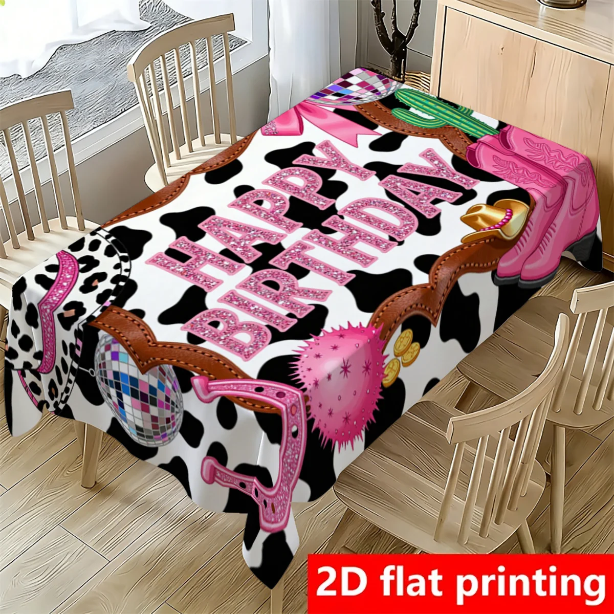 Kawaii Birthday Party Tablecloth Waterproof Spillproof Cute Animal Print Celebration Decor for Kids Table Setting