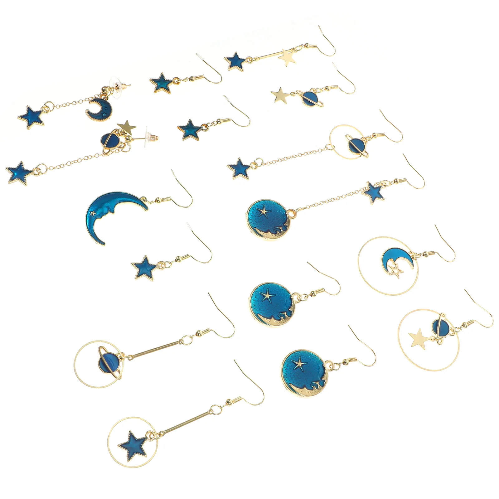 

Marine Style Earrings Set Blue Dangle Asymmetrical Long Earrings Studs Women Space Fashion Gift