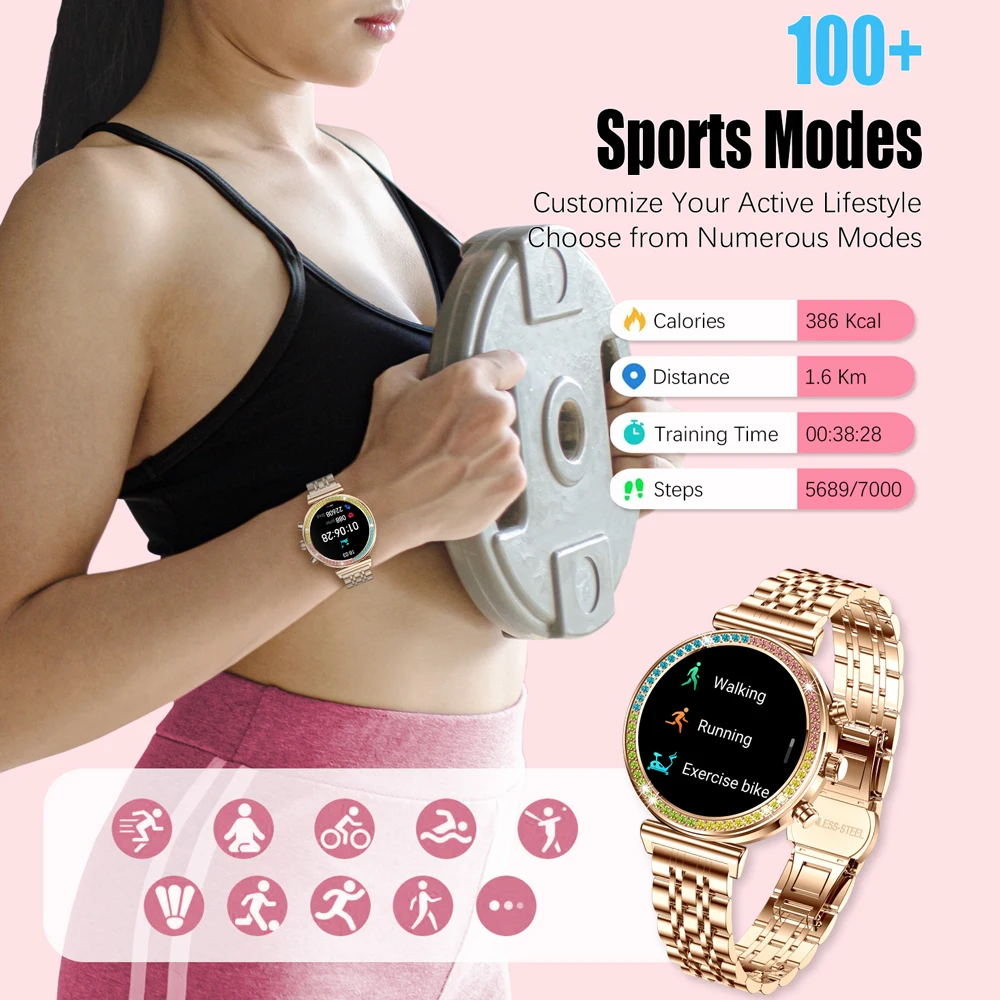 2025 ساعة ذكية جديدة للمرأة 1.27 "HD عرض ساعة ذكية النساء بلوتوث المكالمات مقاوم للماء الرياضة مراقبة معدل ضربات القلب الساعات