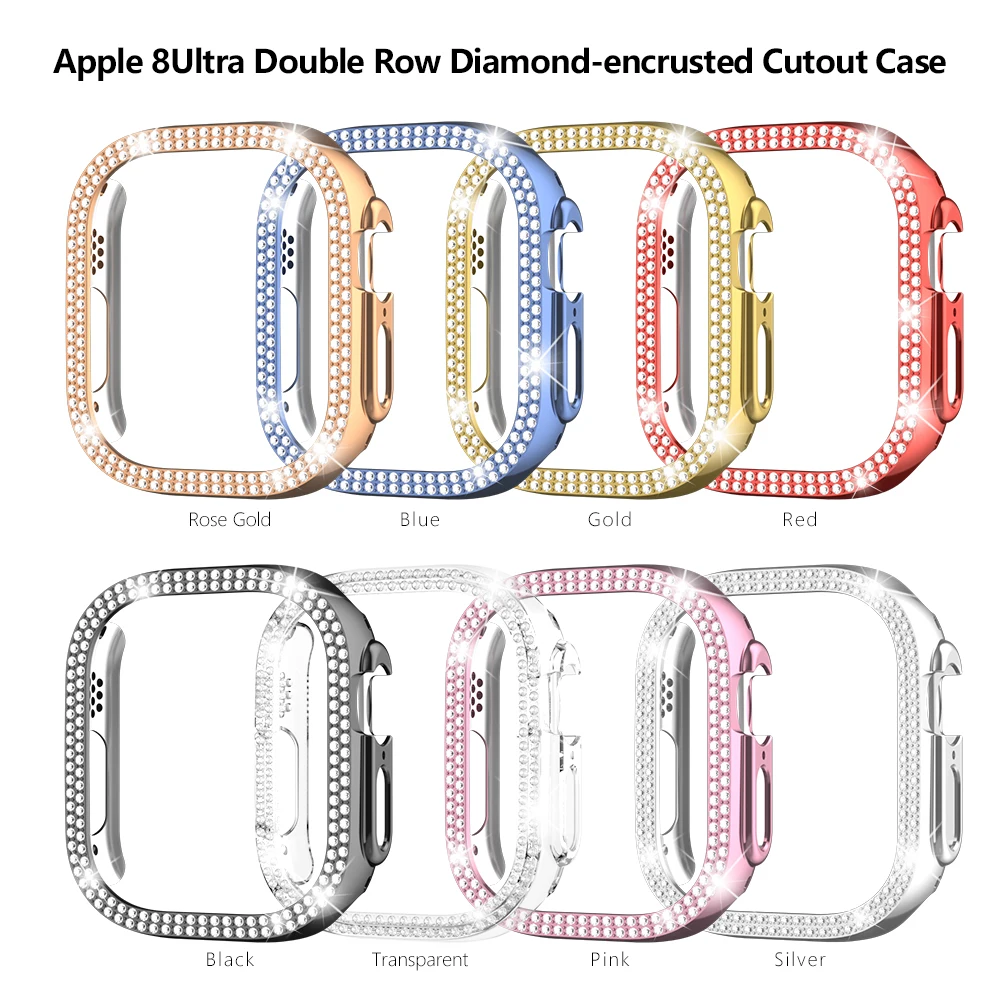 For Apple Watch 8  49mm Ultra IWatch Series Rose Gold Crystal Case Protective Accessories Women's Double Row Diamond