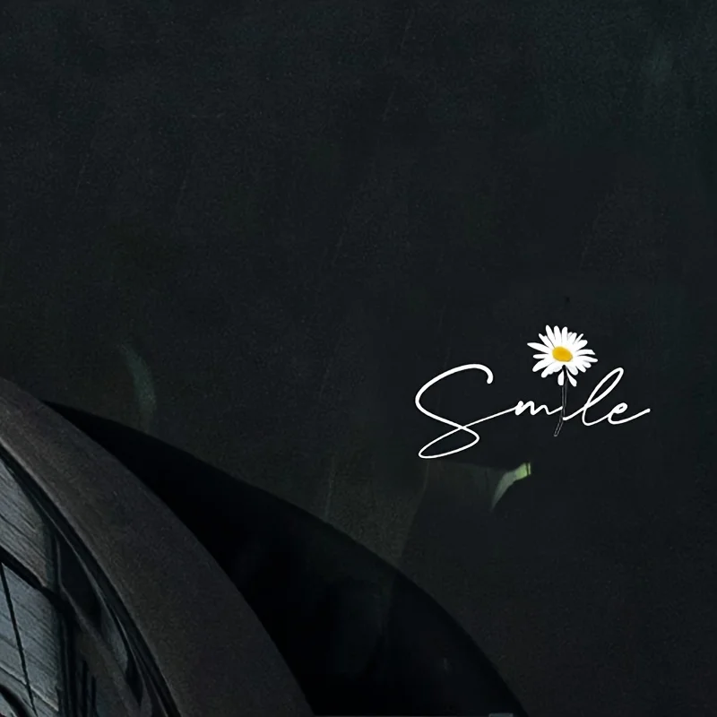 

"Smile" Quote Painting Car Sticker with Sunflower Design - Breathable Removable Self-Adhesive Sticker for Cars, Motorcycles