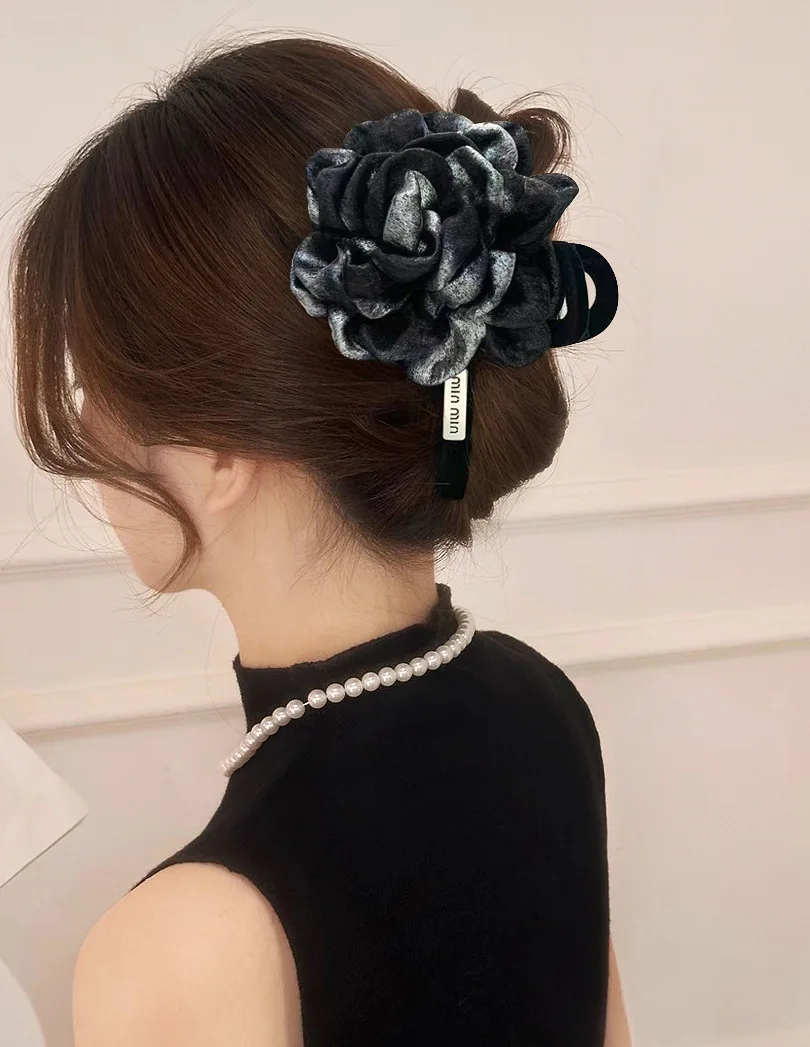 Korean Hair Accessories Fabric Flower Banana Clip Elegant Women's Grip  Commuting Vertical 